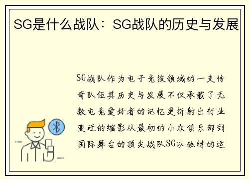 SG是什么战队：SG战队的历史与发展