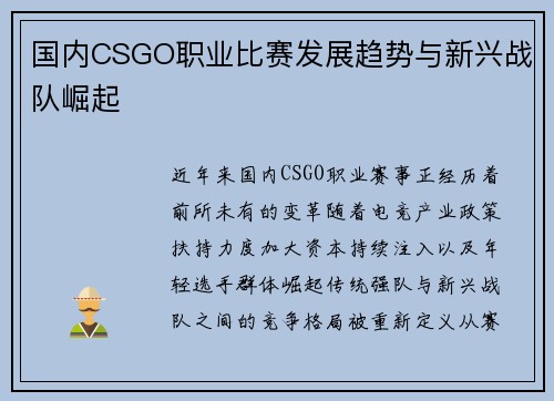 国内CSGO职业比赛发展趋势与新兴战队崛起